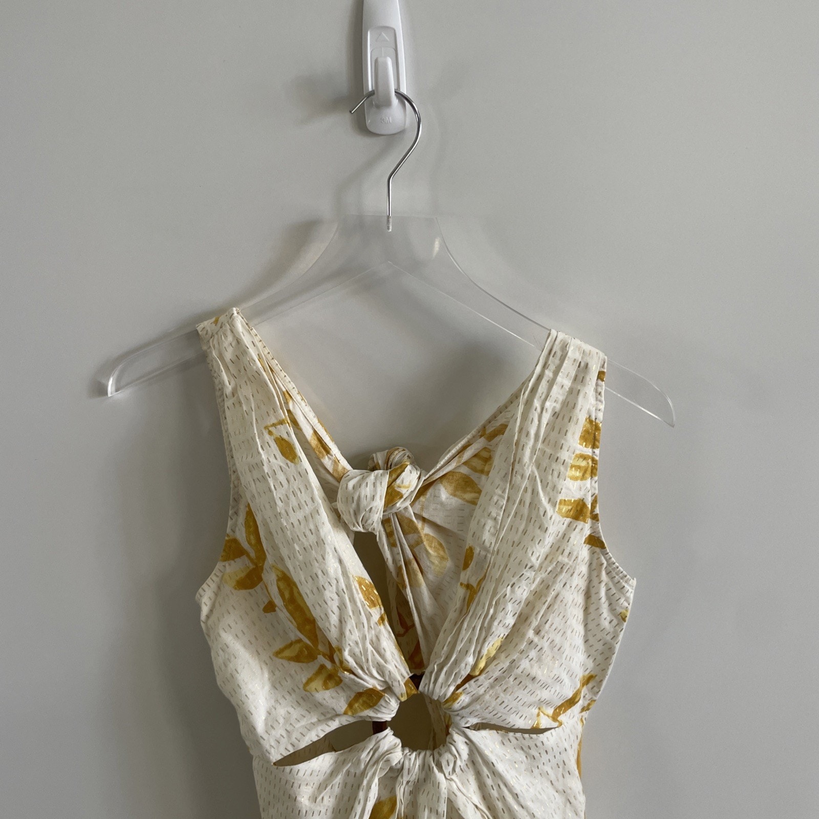 Revolve Sundress Small Yuma White Gold Foil Leaf Print Maxi Dress Cutout Detail — image 3 of 8